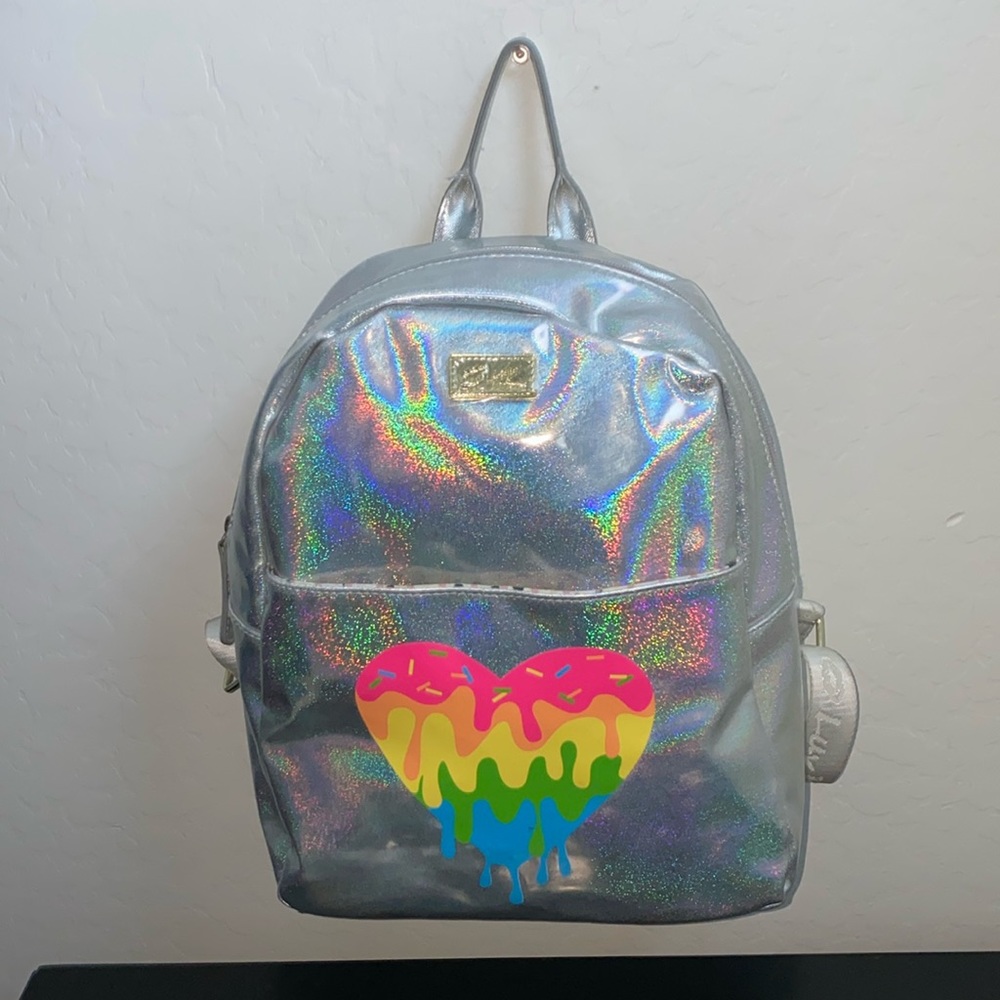 Luv Betsey By Betsey Johnson Silver Iridescent PVC Backpack EUC